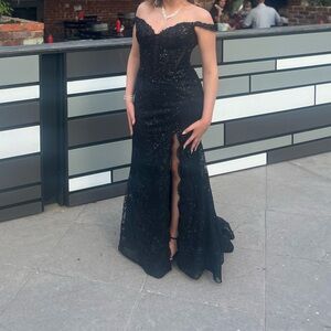 Sherri Hill Black Off-Shoulder Prom Dress